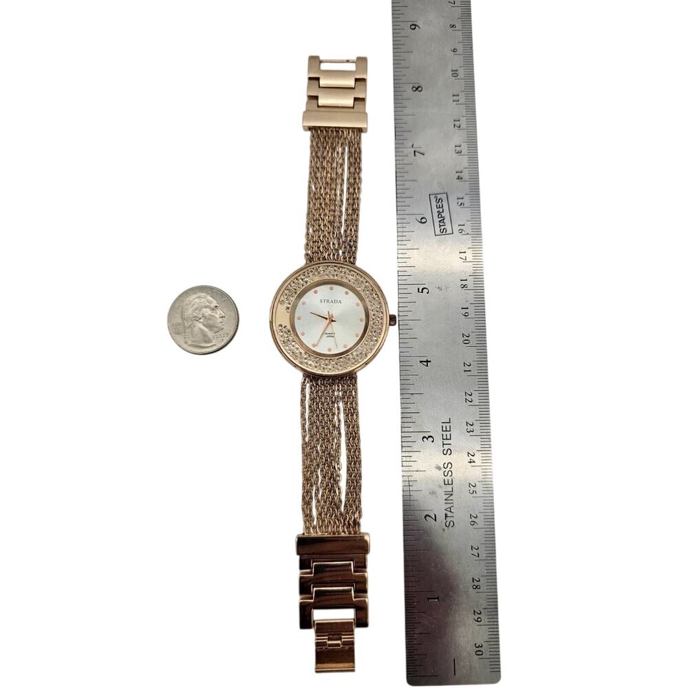 Strata Watch Women Rose Gold Tone Chain Bracelet And Clear Crystals - Picture 8 of 9